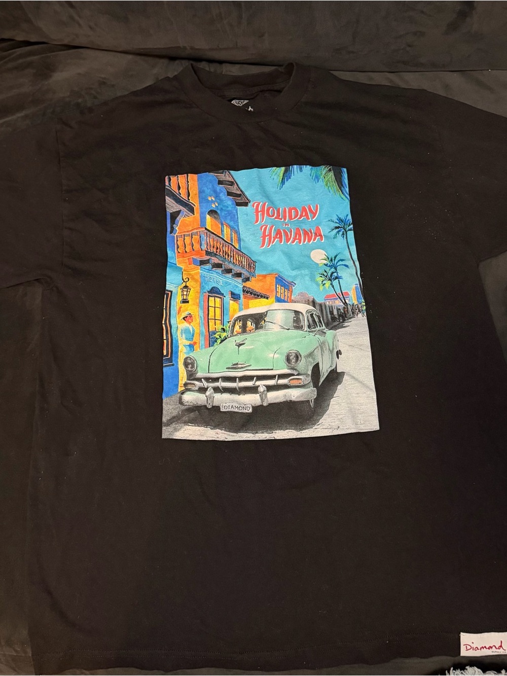 Diamond Supply Co. Black Tee with Mint Car Holiday Havana Graphic